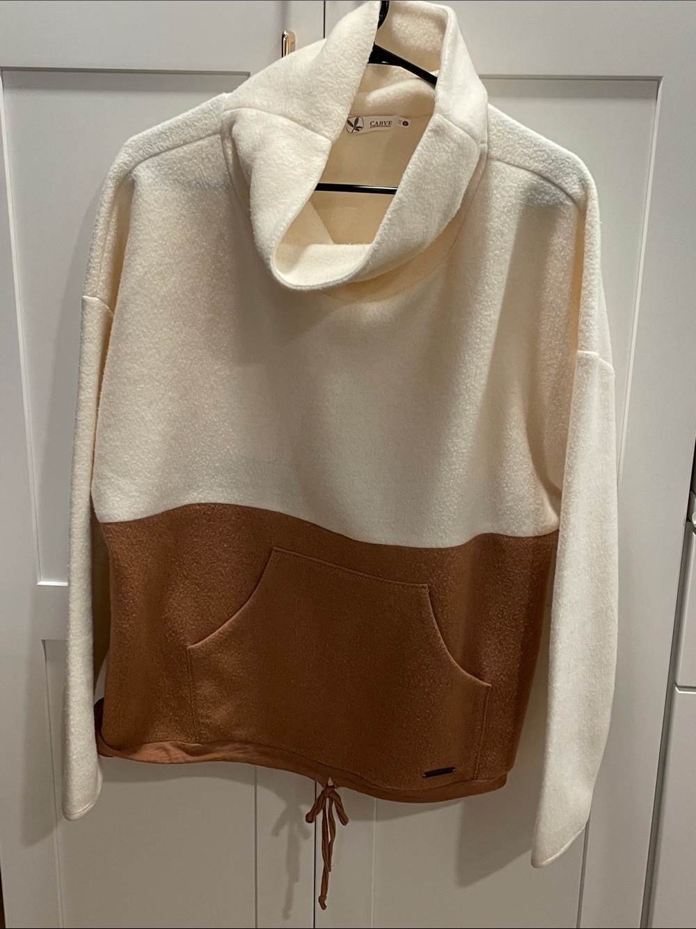 Carve Designs Rowayton color block  Cowl Neck Pullover in Cream and Brown